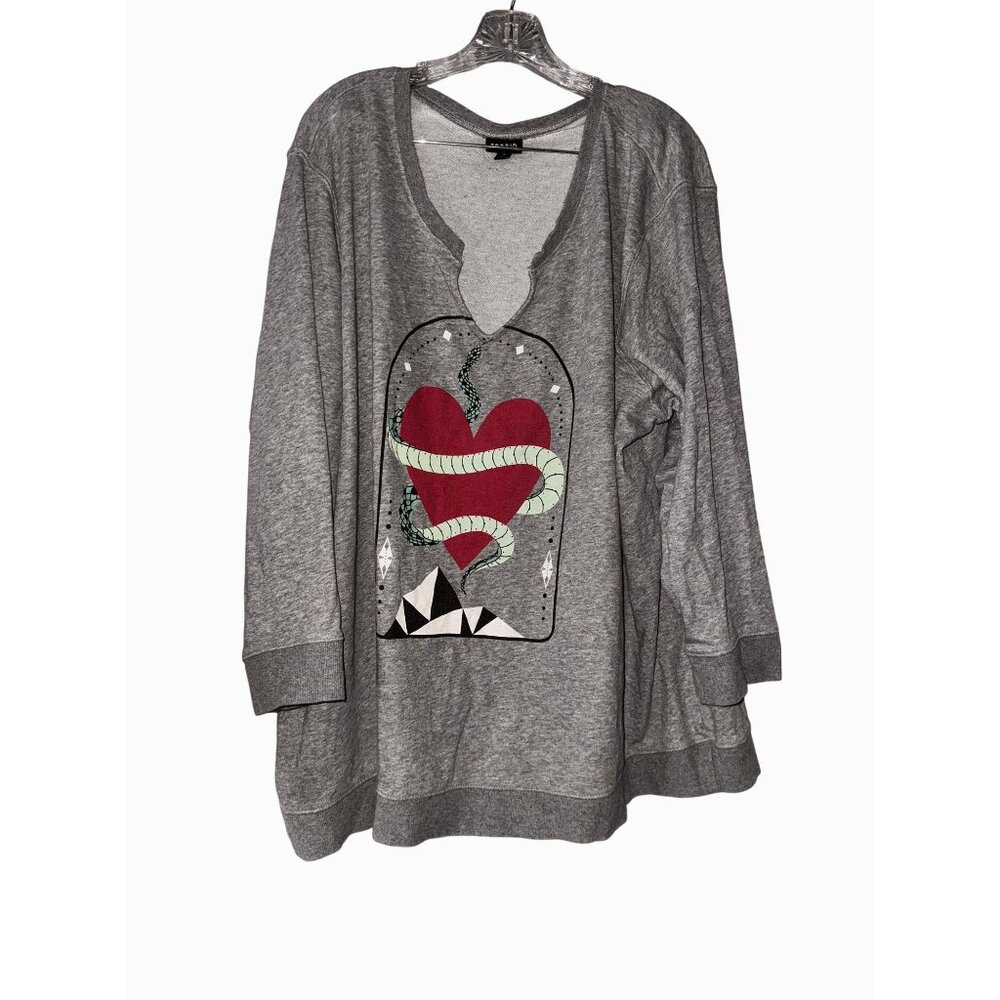 Torrid Gray Long Sleeve sweatshirt Red Heart Snake tunic - Picture 1 of 4